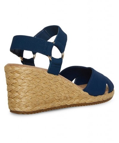 Women's Ellis Espadrille Buckle Wedge Sandals Black $45.54 Shoes