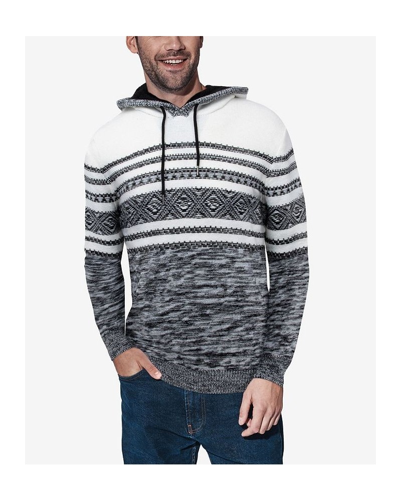 Men's Stripe Pattern Hooded Sweater Gray $24.75 Sweaters