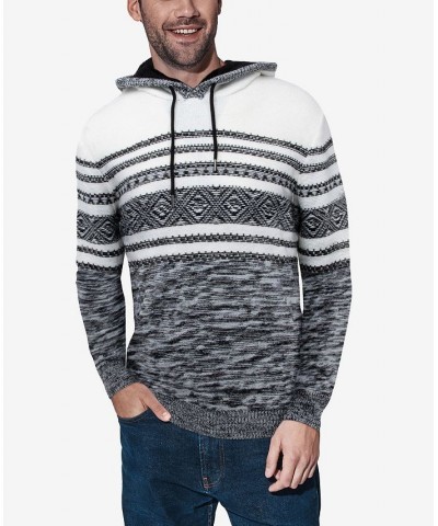 Men's Stripe Pattern Hooded Sweater Gray $24.75 Sweaters