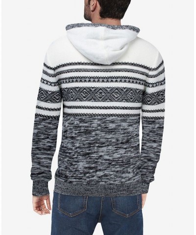 Men's Stripe Pattern Hooded Sweater Gray $24.75 Sweaters