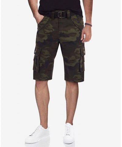 Men's Big and Tall Belted Double Pocket Cargo Shorts Olive Camo $26.60 Shorts