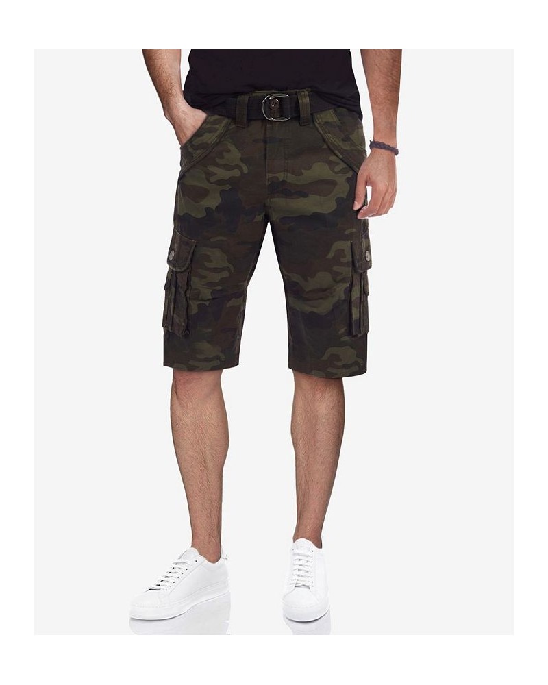 Men's Big and Tall Belted Double Pocket Cargo Shorts Olive Camo $26.60 Shorts