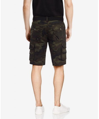 Men's Big and Tall Belted Double Pocket Cargo Shorts Olive Camo $26.60 Shorts