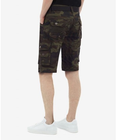 Men's Big and Tall Belted Double Pocket Cargo Shorts Olive Camo $26.60 Shorts