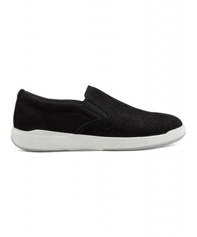 Women's Nel Laser Cut Round Toe Casual Slip-On Sneakers Black Nubuck $50.49 Shoes