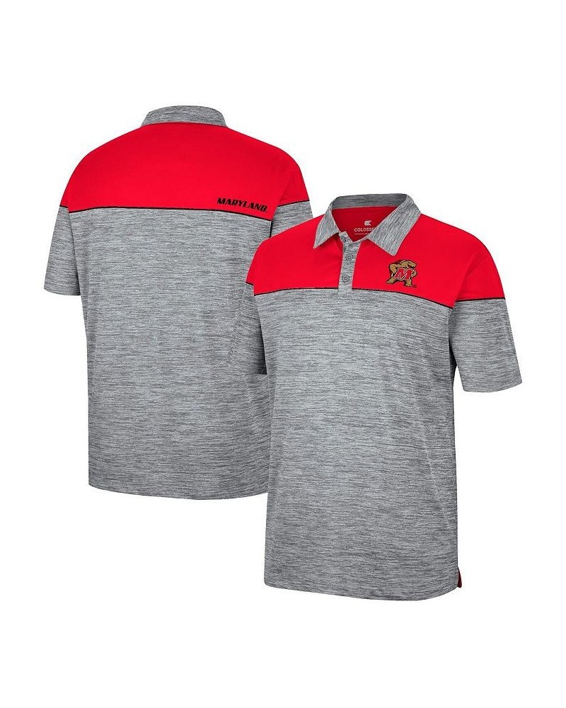 Men's Heathered Gray, Red Maryland Terrapins Birdie Polo Shirt $26.95 Polo Shirts