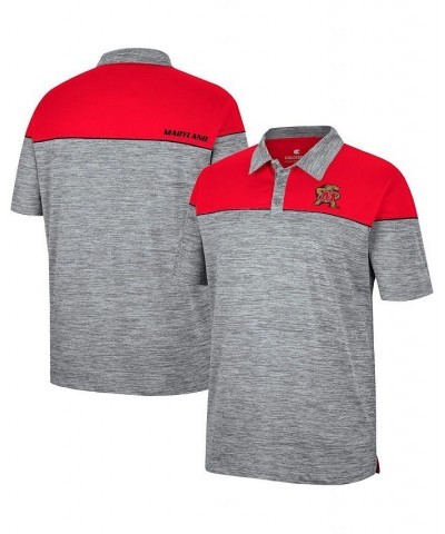 Men's Heathered Gray, Red Maryland Terrapins Birdie Polo Shirt $26.95 Polo Shirts