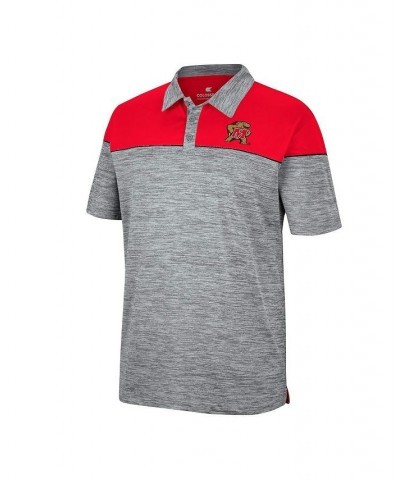 Men's Heathered Gray, Red Maryland Terrapins Birdie Polo Shirt $26.95 Polo Shirts