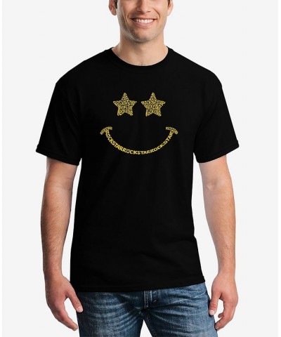 Men's Word Art Rockstar Smiley Short Sleeve T-shirt Black $18.54 T-Shirts