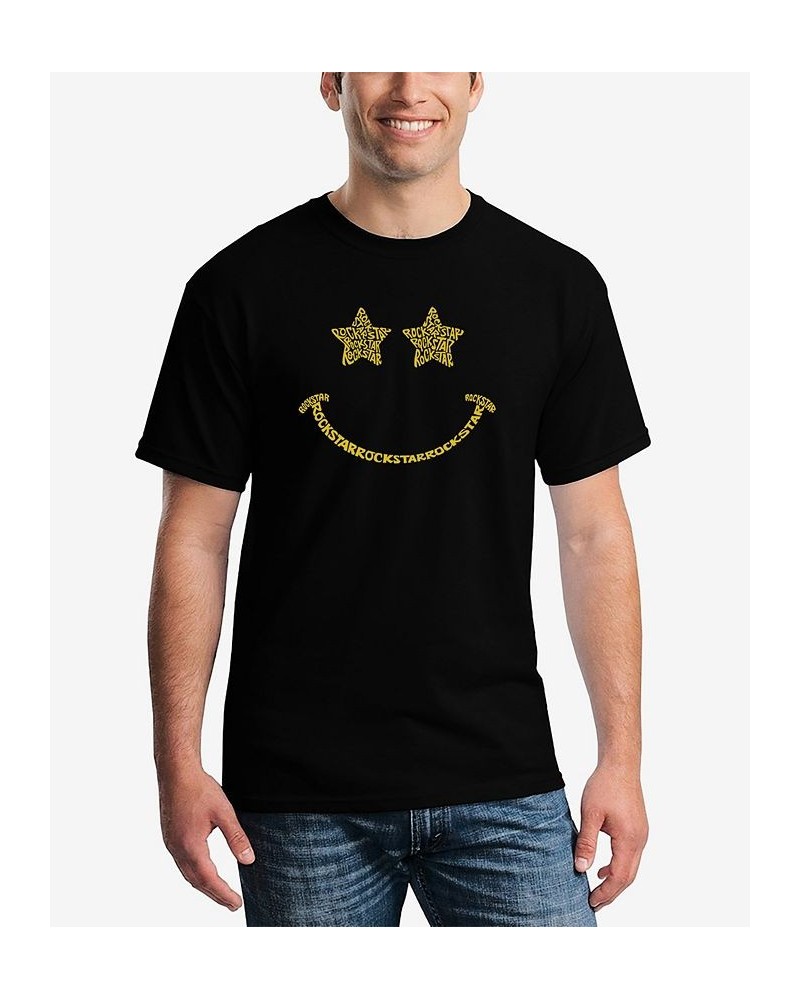 Men's Word Art Rockstar Smiley Short Sleeve T-shirt Black $18.54 T-Shirts