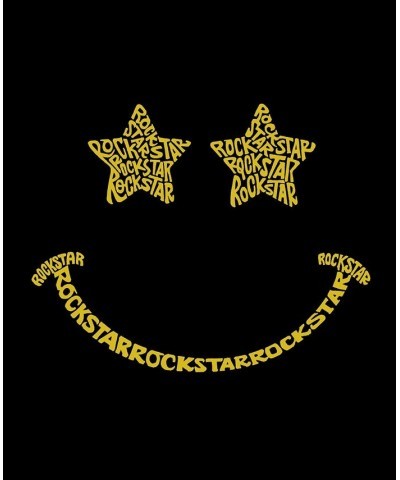 Men's Word Art Rockstar Smiley Short Sleeve T-shirt Black $18.54 T-Shirts