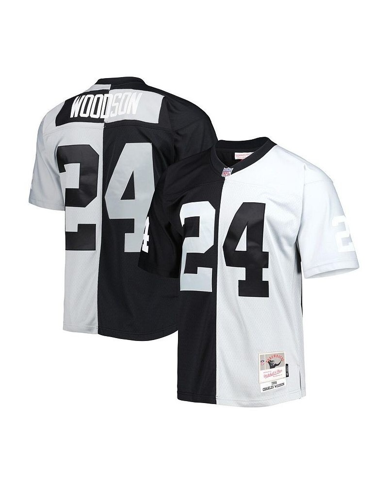 Men's Charles Woodson Black and Silver Las Vegas Raiders 1998 Split Legacy Replica Jersey $60.63 Jersey