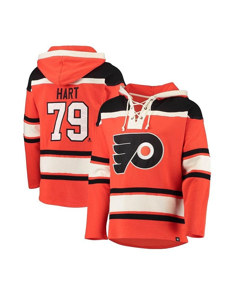 Men's Carter Hart Orange Philadelphia Flyers Player Name and Number Lacer Pullover Hoodie $58.56 Sweatshirt