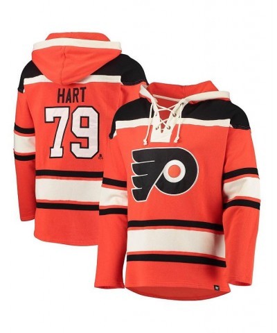 Men's Carter Hart Orange Philadelphia Flyers Player Name and Number Lacer Pullover Hoodie $58.56 Sweatshirt