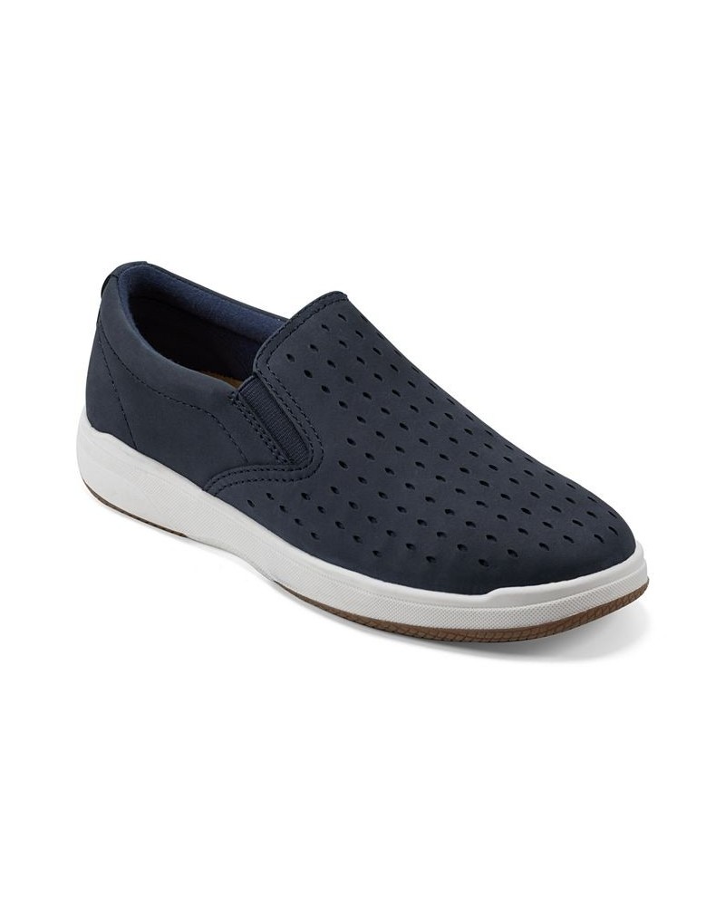 Women's Nel Laser Cut Round Toe Casual Slip-On Sneakers Dark Blue Nubuck $50.49 Shoes