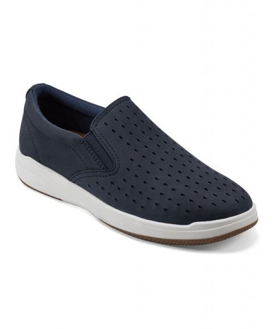 Women's Nel Laser Cut Round Toe Casual Slip-On Sneakers Dark Blue Nubuck $50.49 Shoes