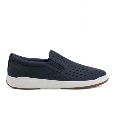 Women's Nel Laser Cut Round Toe Casual Slip-On Sneakers Dark Blue Nubuck $50.49 Shoes