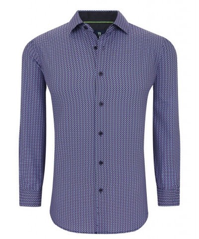 Men's Slim Fit Performance Long Sleeve Printed Dress Shirt PD08 $21.60 Dress Shirts