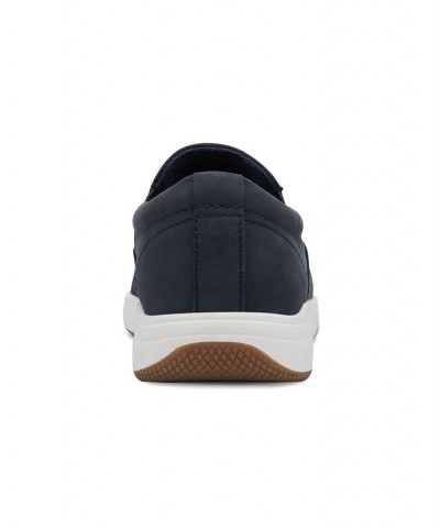 Women's Nel Laser Cut Round Toe Casual Slip-On Sneakers Dark Blue Nubuck $50.49 Shoes