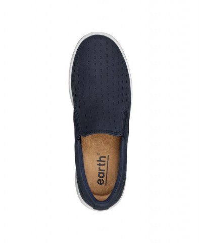 Women's Nel Laser Cut Round Toe Casual Slip-On Sneakers Dark Blue Nubuck $50.49 Shoes