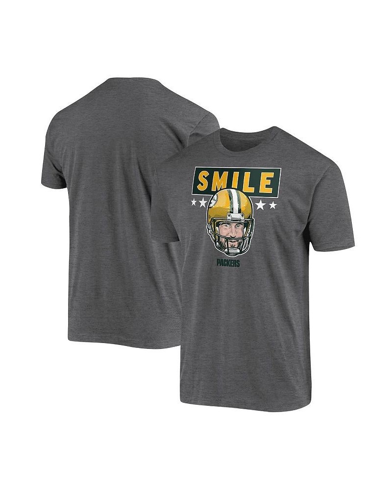 Men's Aaron Rodgers Gray Green Bay Packers Smile T-shirt $15.68 T-Shirts