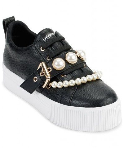 Women's Vidya Embellished Buckled Sneakers Black $72.67 Shoes