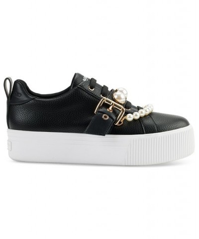 Women's Vidya Embellished Buckled Sneakers Black $72.67 Shoes