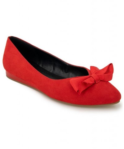 Women's Lily Bow Flats Red $34.85 Shoes