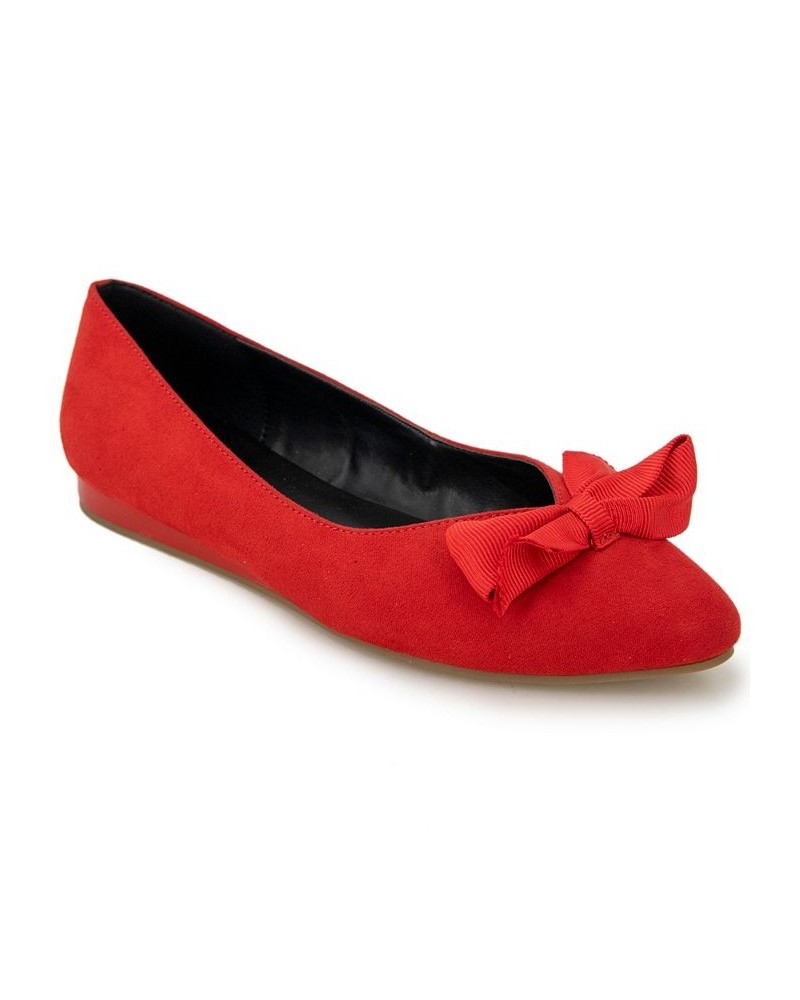 Women's Lily Bow Flats Red $34.85 Shoes