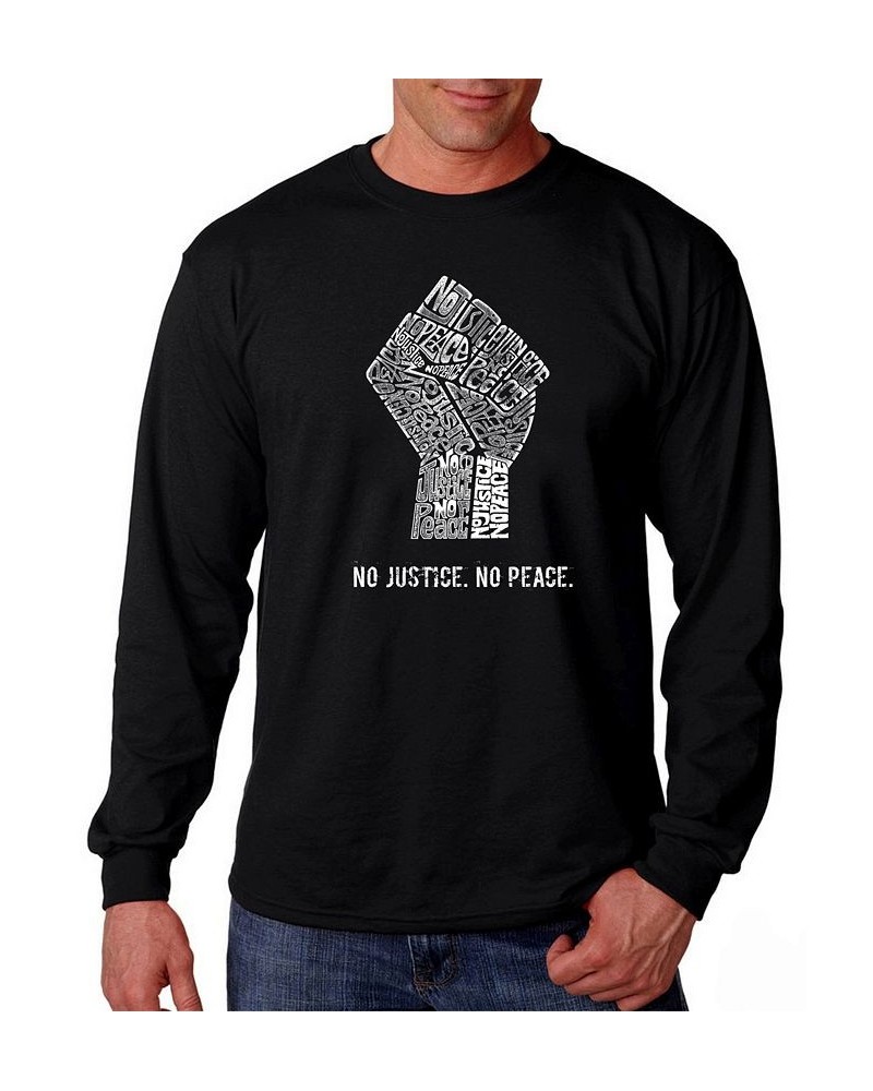 Men's No Justice, No Peace Word Art Long Sleeve T-shirt Black $16.80 T-Shirts