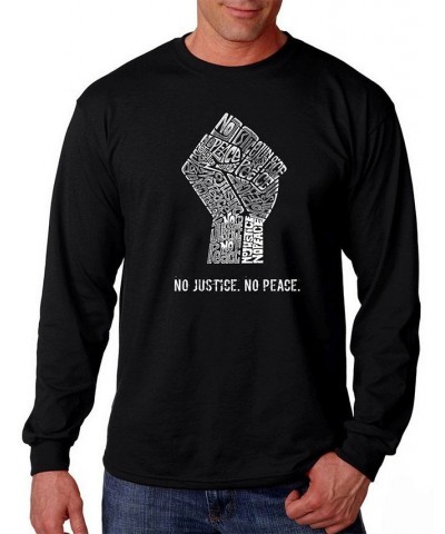 Men's No Justice, No Peace Word Art Long Sleeve T-shirt Black $16.80 T-Shirts