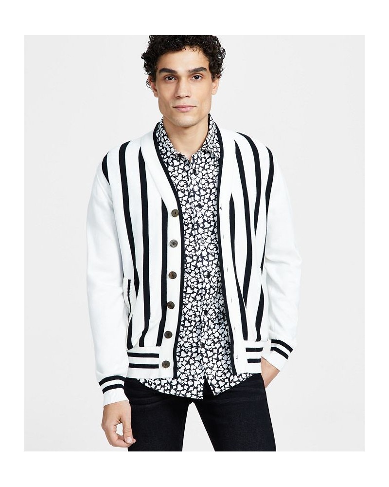 Men's Billy The Kid 3 Classic-Fit Stripe Cardigan White $83.20 Sweaters