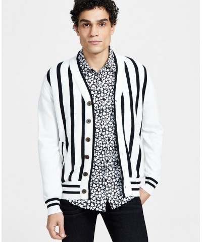 Men's Billy The Kid 3 Classic-Fit Stripe Cardigan White $83.20 Sweaters