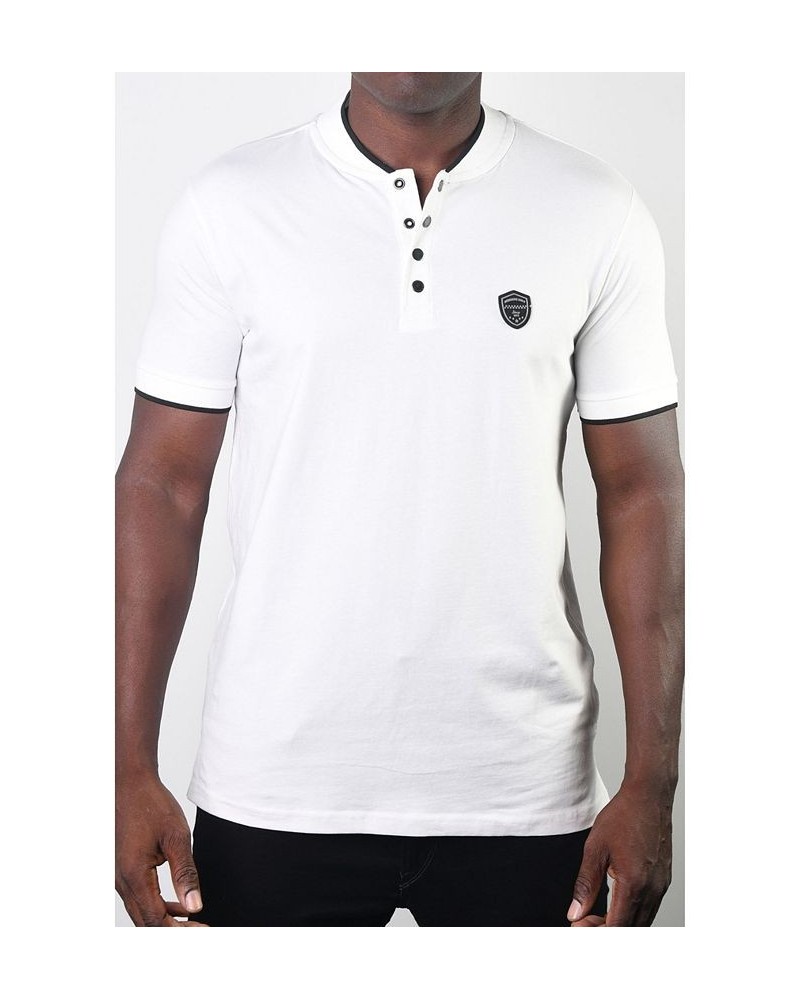 Men's Teddy Collar Metal Button Polo White $17.55 Polo Shirts