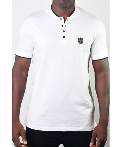 Men's Teddy Collar Metal Button Polo White $17.55 Polo Shirts