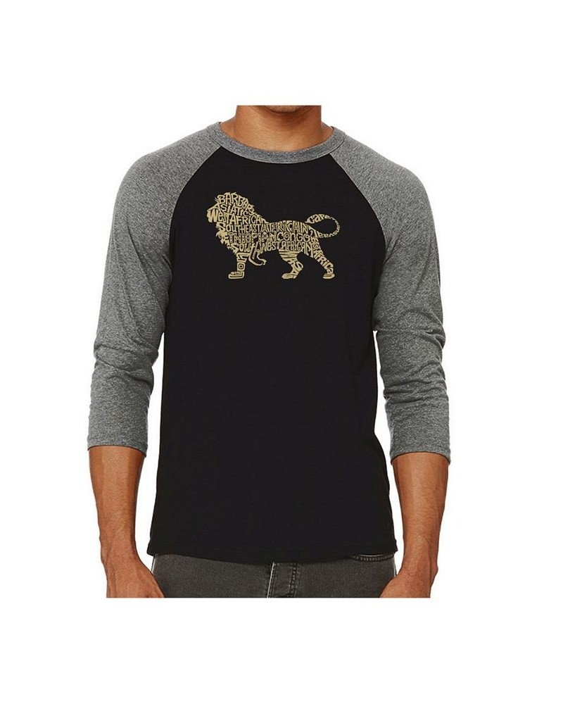 Lion Men's Raglan Word Art T-shirt Gray $18.90 T-Shirts