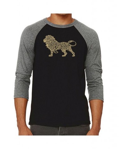 Lion Men's Raglan Word Art T-shirt Gray $18.90 T-Shirts