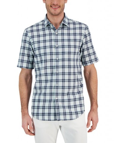 Men's Ellen Classic-Fit Textured Yarn-Dyed Plaid Button-Down Shirt Green $10.78 Shirts