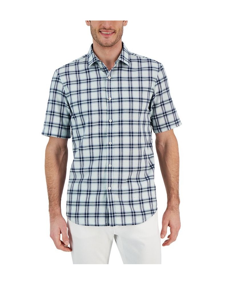 Men's Ellen Classic-Fit Textured Yarn-Dyed Plaid Button-Down Shirt Green $10.78 Shirts