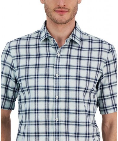 Men's Ellen Classic-Fit Textured Yarn-Dyed Plaid Button-Down Shirt Green $10.78 Shirts