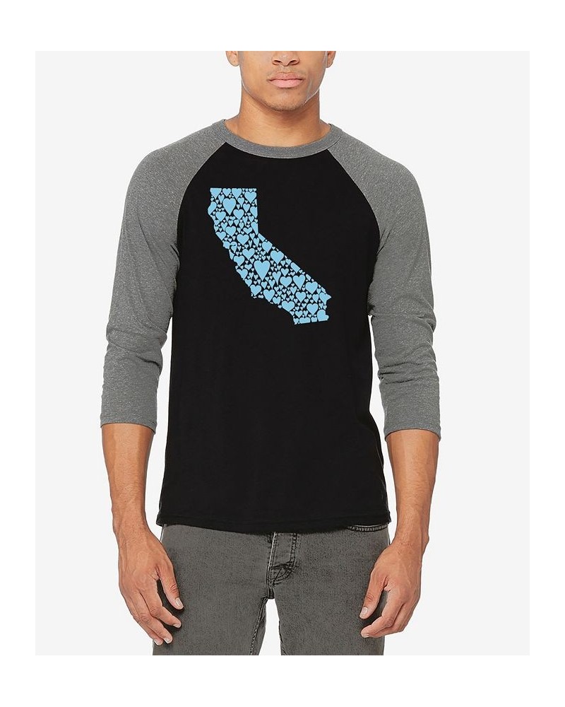 Men's Raglan Baseball 3/4 Sleeve California Hearts Word Art T-shirt Gray, Black $22.05 T-Shirts