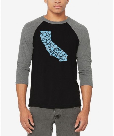 Men's Raglan Baseball 3/4 Sleeve California Hearts Word Art T-shirt Gray, Black $22.05 T-Shirts