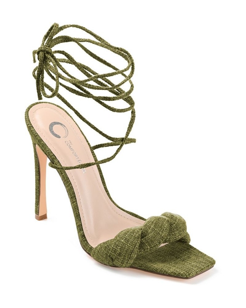 Women's Edelie Linen Tie-Up Sandals Green $46.20 Shoes