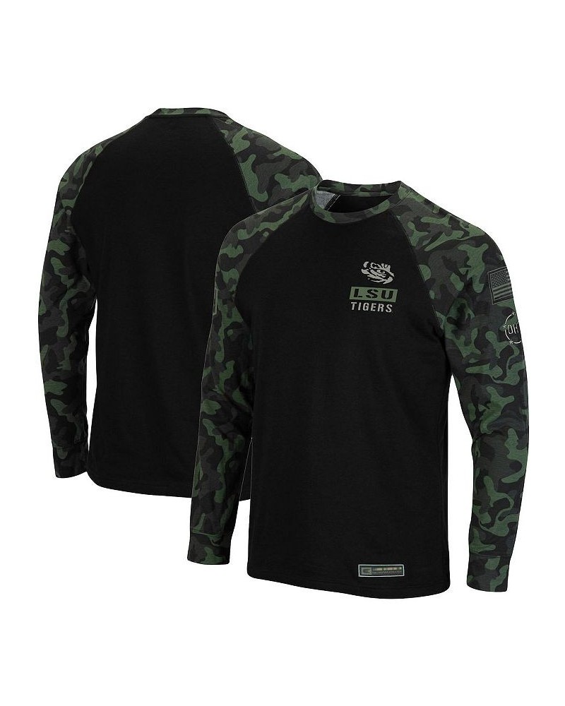 Men's Black Lsu Tigers OHT Military Appreciation Camo Raglan Long Sleeve T-shirt $24.50 T-Shirts