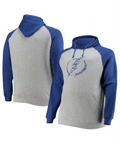 Men's Branded Heathered Gray, Blue Tampa Bay Lightning Big and Tall Raglan Pullover Hoodie $29.14 Sweatshirt