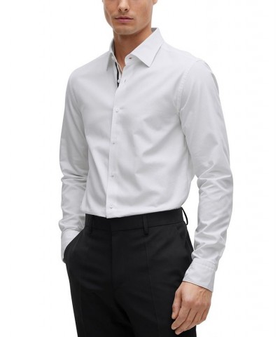 BOSS Men's Casual-Fit Signature-Stripe Cotton Under Placket Shirt White $83.20 Shirts