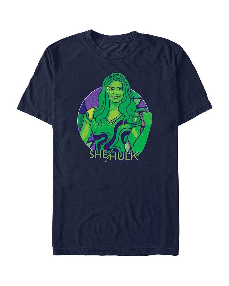 Men's She Hulk Color Block Circle Badge Short Sleeve T-shirt Blue $16.45 T-Shirts