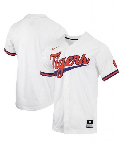 Men's White Clemson Tigers Replica Full-Button Baseball Jersey $46.00 Jersey