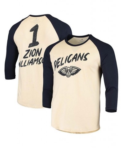 Men's Zion Williamson Cream, Navy New Orleans Pelicans Raglan 3/4 Sleeve T-shirt $20.21 T-Shirts