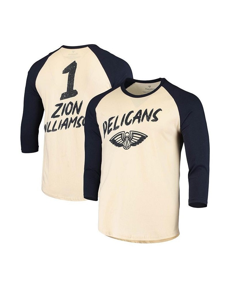 Men's Zion Williamson Cream, Navy New Orleans Pelicans Raglan 3/4 Sleeve T-shirt $20.21 T-Shirts